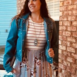 Mauve and gray floral maxi 3/4 sleeves